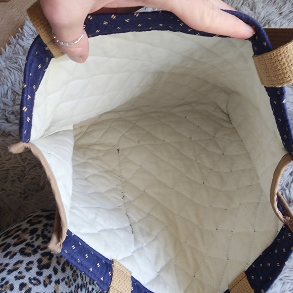 Navy and Tan Quilted Vintage  Tote Bag‎ Made In The USA - Picture 11 of 11